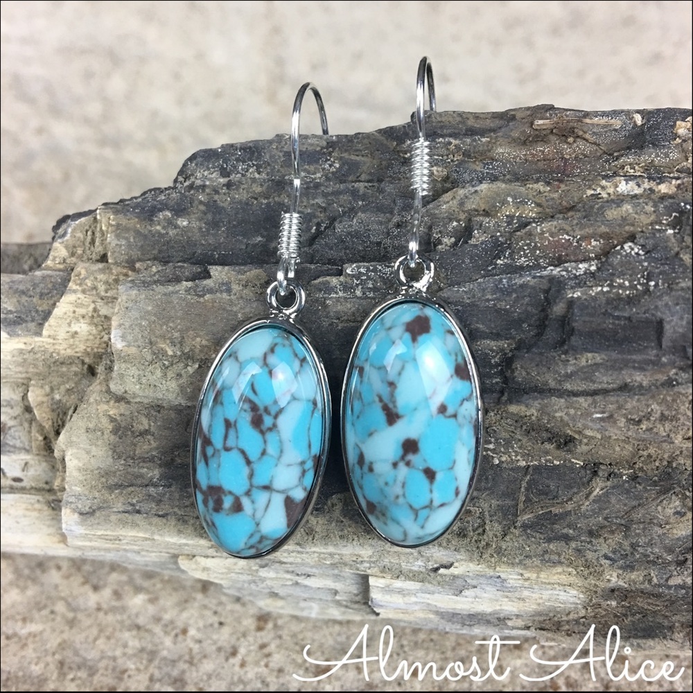 Boho Turquoise Silver Dangle Earrings